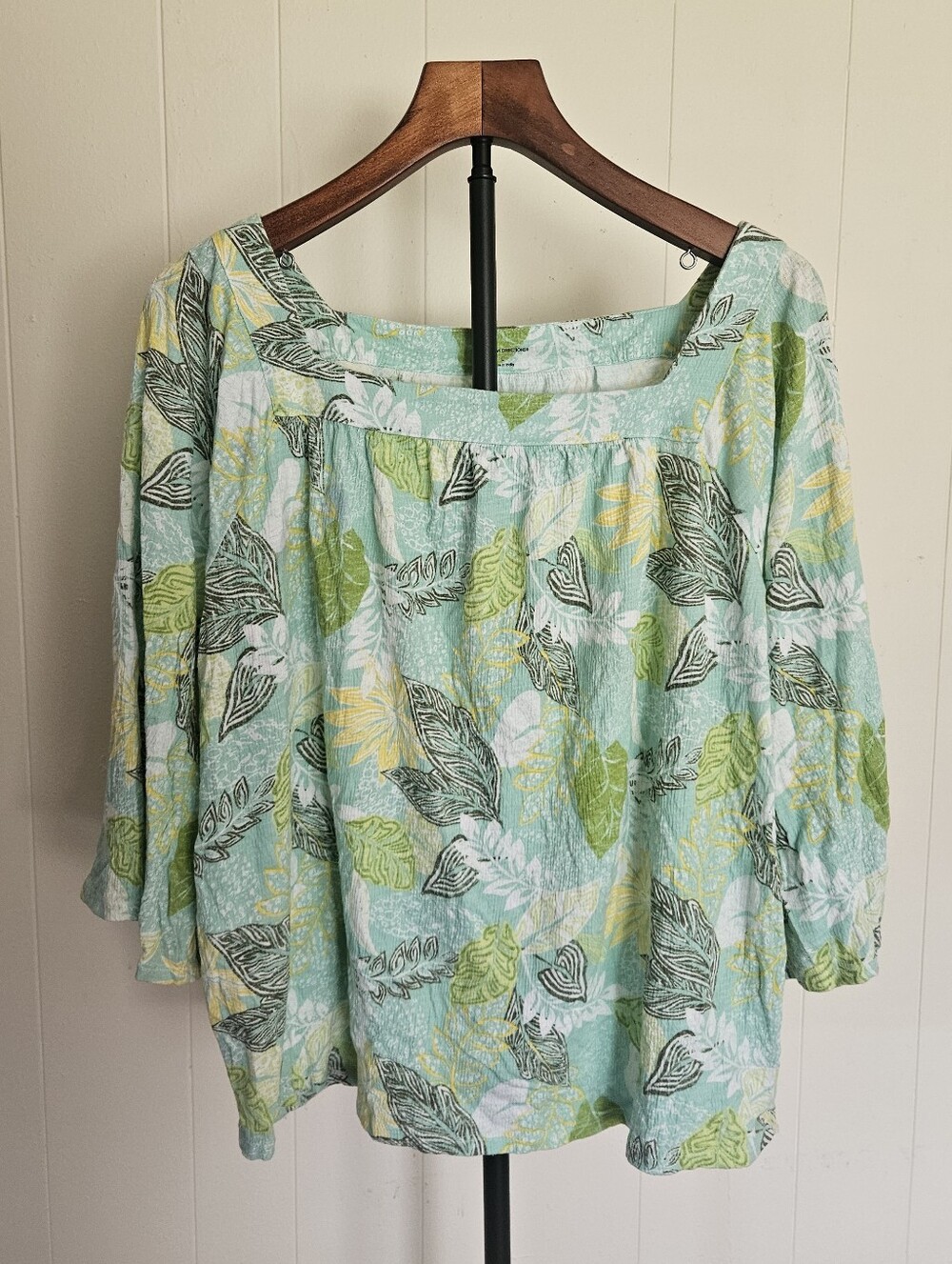New Directions Green And Blue 3/4 Sleeve Blouse Size Large